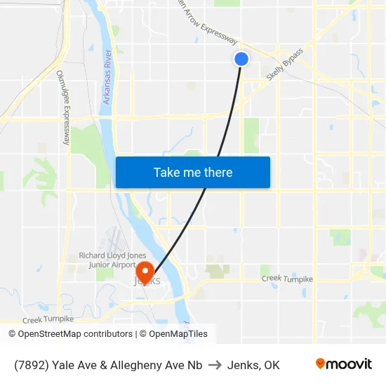 (7892) Yale Ave & Allegheny Ave Nb to Jenks, OK map