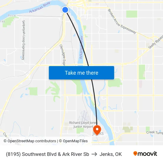 (8195) Southwest Blvd & Ark River Sb to Jenks, OK map