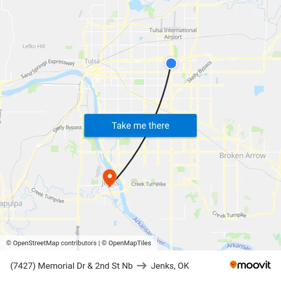 (7427) Memorial Dr & 2nd St Nb to Jenks, OK map