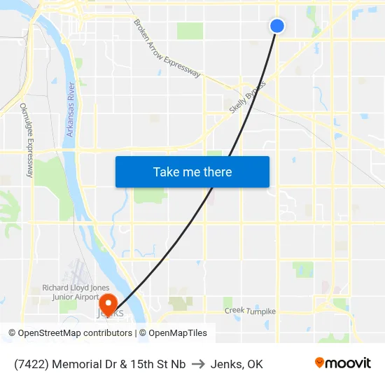 (7422) Memorial Dr & 15th St Nb to Jenks, OK map