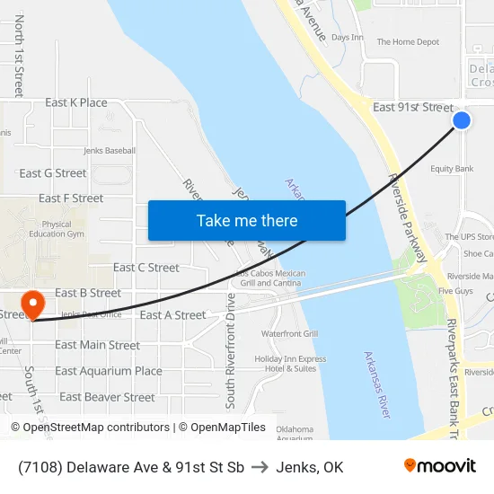 (7108) Delaware Ave & 91st St Sb to Jenks, OK map