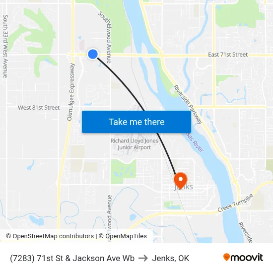 (7283) 71st St & Jackson Ave Wb to Jenks, OK map