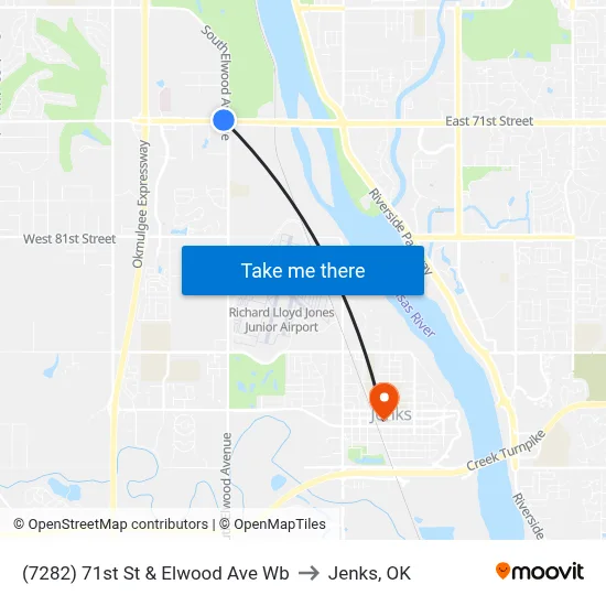 (7282) 71st St & Elwood Ave Wb to Jenks, OK map