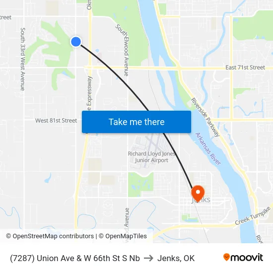 (7287) Union Ave & W 66th St S  Nb to Jenks, OK map
