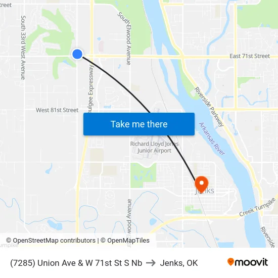 (7285) Union Ave & W 71st St S Nb to Jenks, OK map