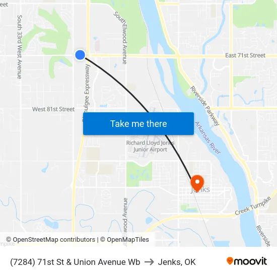 (7284) 71st St & Union Avenue Wb to Jenks, OK map