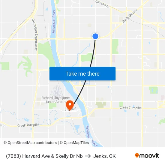 (7063) Harvard Ave & Skelly Dr Nb to Jenks, OK map