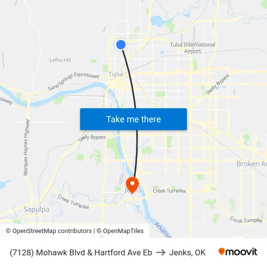 (7128) Mohawk Blvd &  Hartford Ave Eb to Jenks, OK map