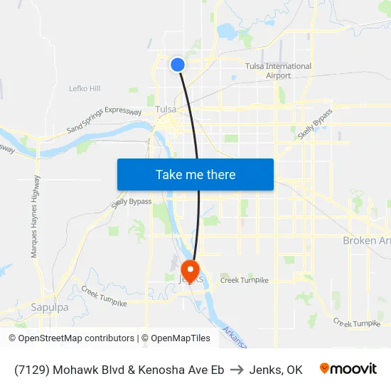 (7129) Mohawk Blvd & Kenosha Ave Eb to Jenks, OK map