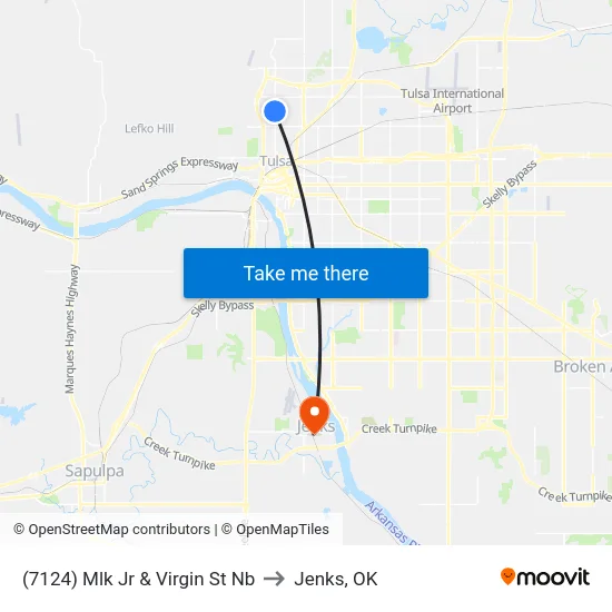 (7124) Mlk Jr & Virgin St Nb to Jenks, OK map