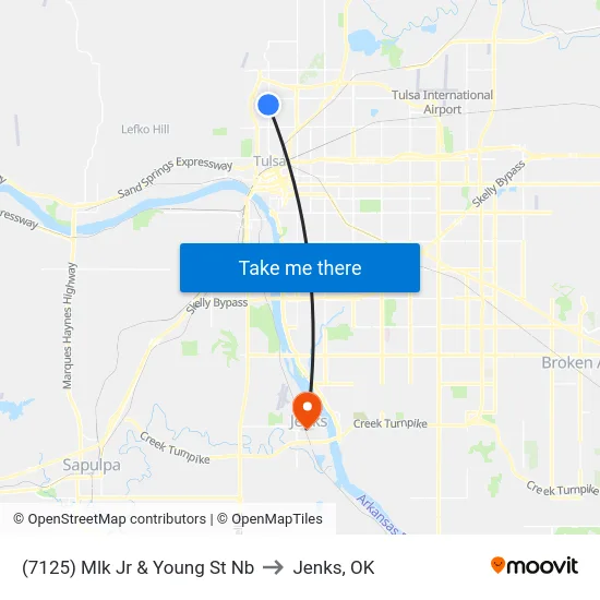 (7125) Mlk Jr & Young St Nb to Jenks, OK map