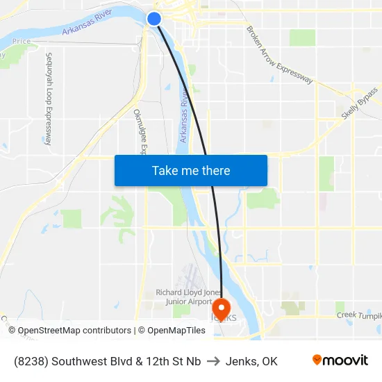 (8238) Southwest Blvd & 12th St Nb to Jenks, OK map