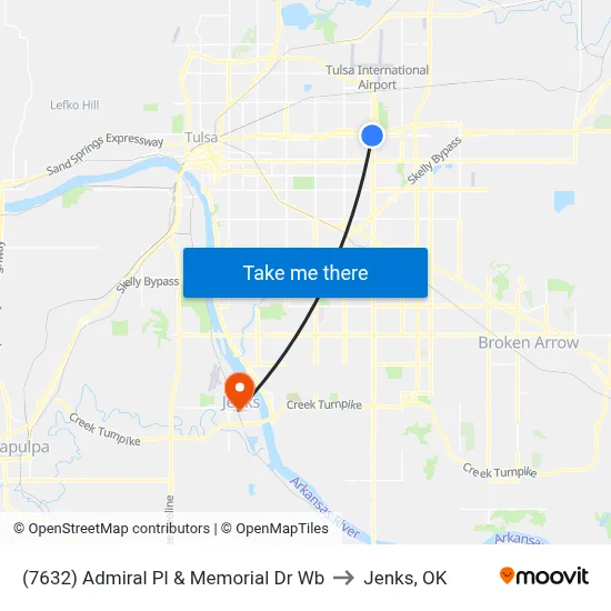 (7632) Admiral Pl & Memorial Dr Wb to Jenks, OK map