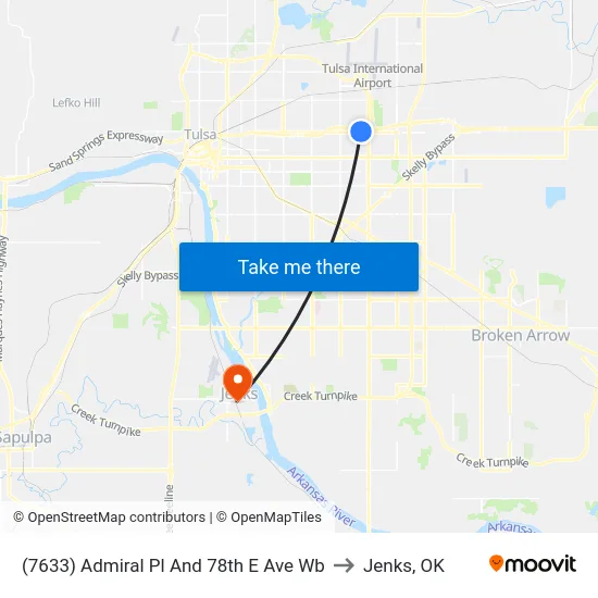 (7633) Admiral Pl And 78th E Ave Wb to Jenks, OK map
