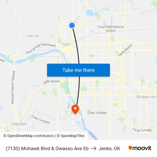 (7130) Mohawk Blvd & Owasso Ave Eb to Jenks, OK map