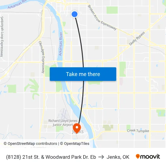 (8128) 21st St. & Woodward Park Dr. Eb to Jenks, OK map