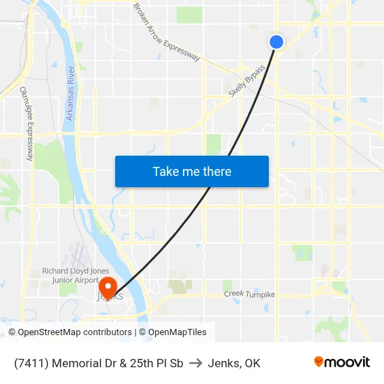 (7411) Memorial Dr & 25th Pl Sb to Jenks, OK map