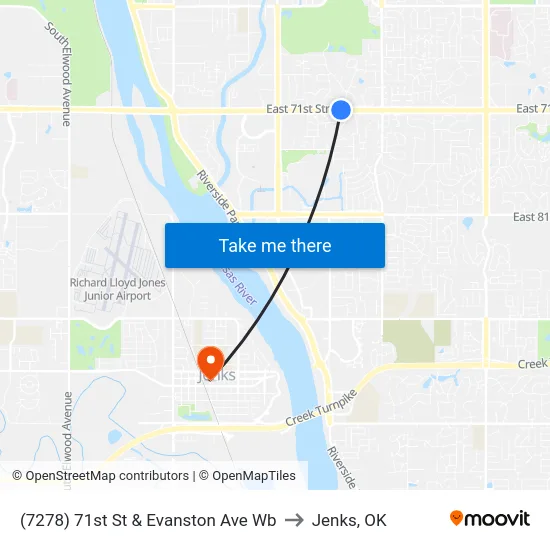 (7278) 71st St & Evanston Ave Wb to Jenks, OK map