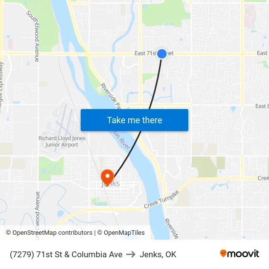 (7279) 71st St & Columbia Ave to Jenks, OK map