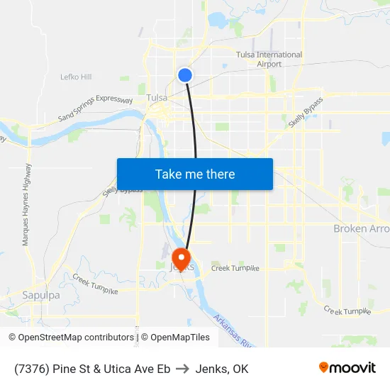 (7376) Pine St & Utica Ave Eb to Jenks, OK map