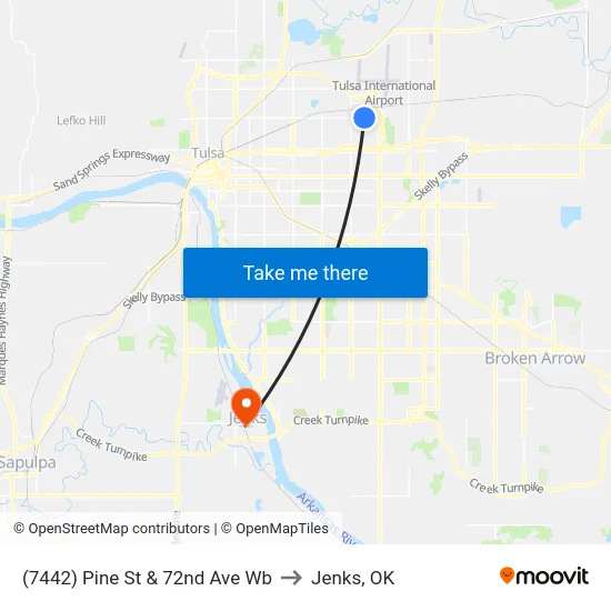 (7442) Pine St & 72nd Ave Wb to Jenks, OK map