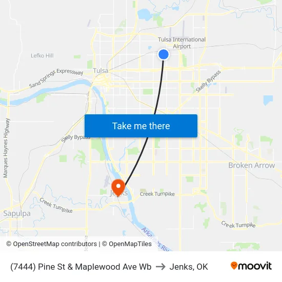 (7444) Pine St & Maplewood Ave Wb to Jenks, OK map