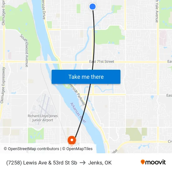 (7258) Lewis Ave & 53rd St Sb to Jenks, OK map