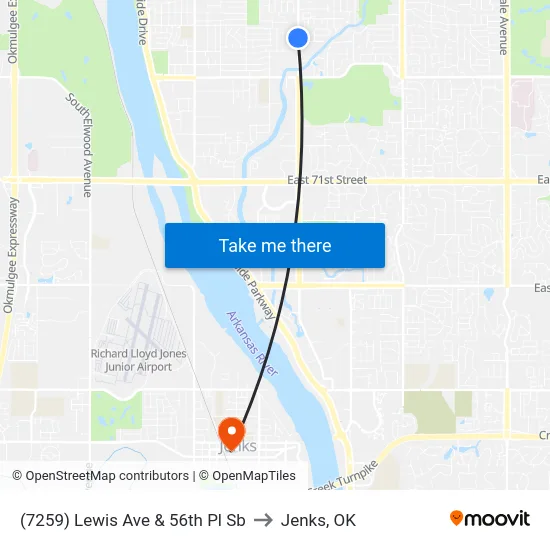 (7259) Lewis Ave & 56th Pl Sb to Jenks, OK map