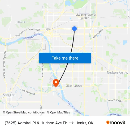 (7625) Admiral Pl & Hudson Ave Eb to Jenks, OK map