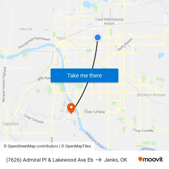 (7626) Admiral Pl & Lakewood Ave Eb to Jenks, OK map