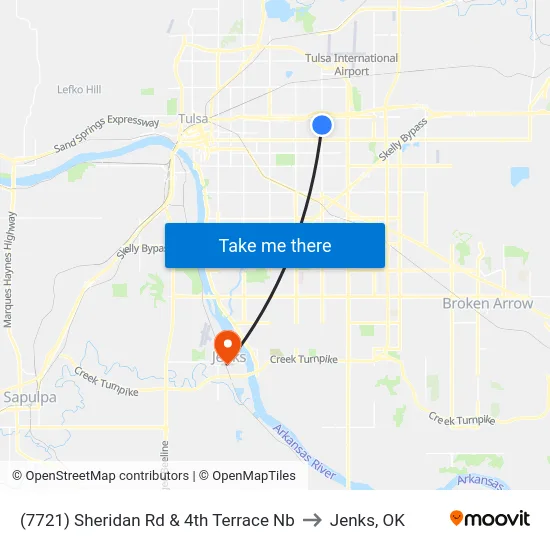 (7721) Sheridan Rd & 4th Terrace Nb to Jenks, OK map