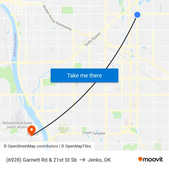 (6928) Garnett Rd & 21st St Sb to Jenks, OK map
