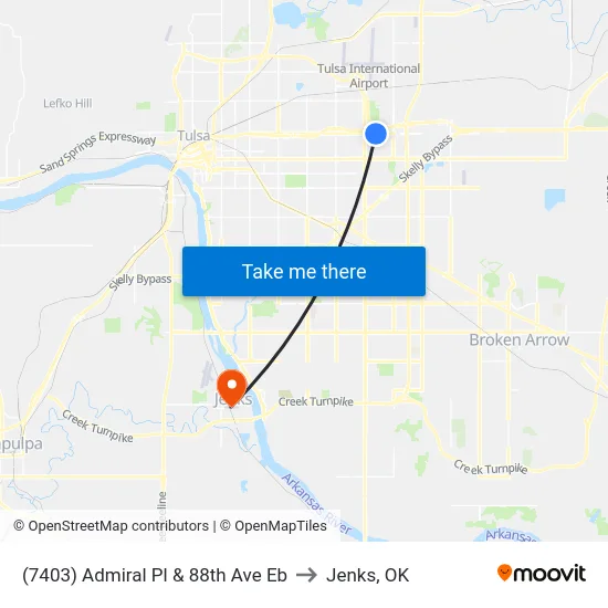 (7403) Admiral Pl & 88th Ave Eb to Jenks, OK map