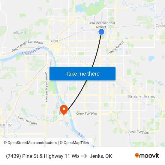 (7439) Pine St & Highway 11 Wb to Jenks, OK map