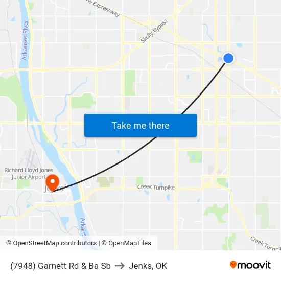 (7948) Garnett Rd & Ba Sb to Jenks, OK map