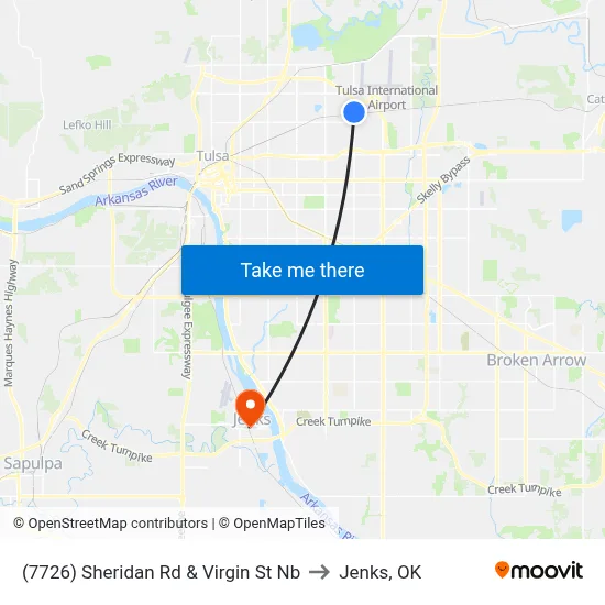 (7726) Sheridan Rd & Virgin St Nb to Jenks, OK map
