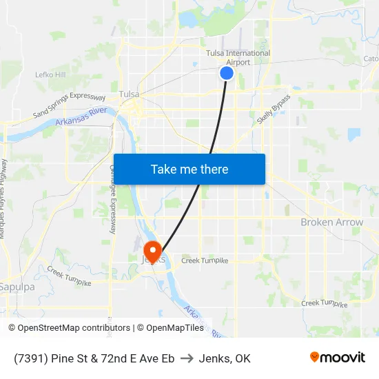 (7391) Pine St & 72nd E Ave Eb to Jenks, OK map