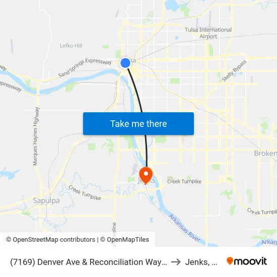 (7169) Denver Ave & Reconciliation Way S to Jenks, OK map