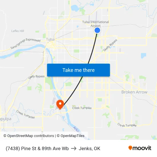 (7438) Pine St & 89th Ave Wb to Jenks, OK map