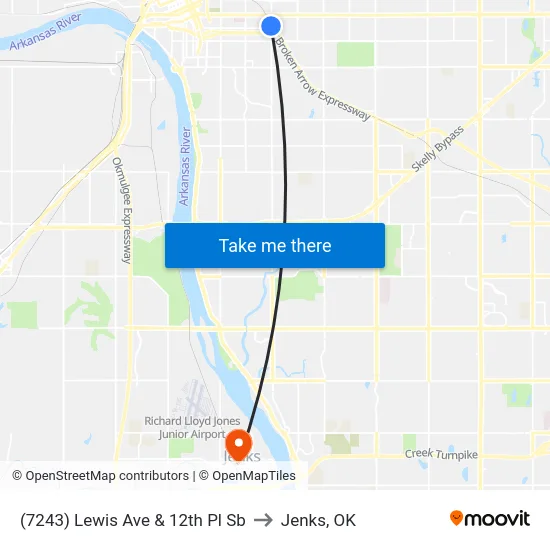 (7243) Lewis Ave & 12th Pl Sb to Jenks, OK map