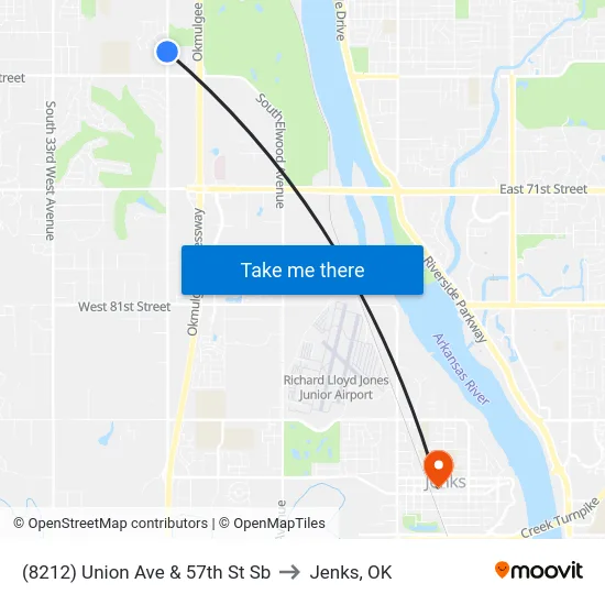 (8212) Union Ave & 57th St Sb to Jenks, OK map