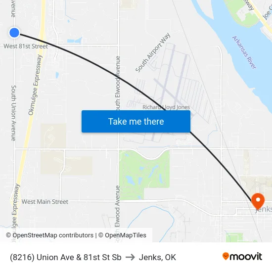 (8216) Union Ave & 81st St Sb to Jenks, OK map