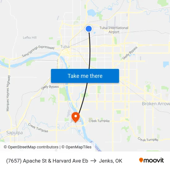 (7657) Apache St & Harvard Ave Eb to Jenks, OK map