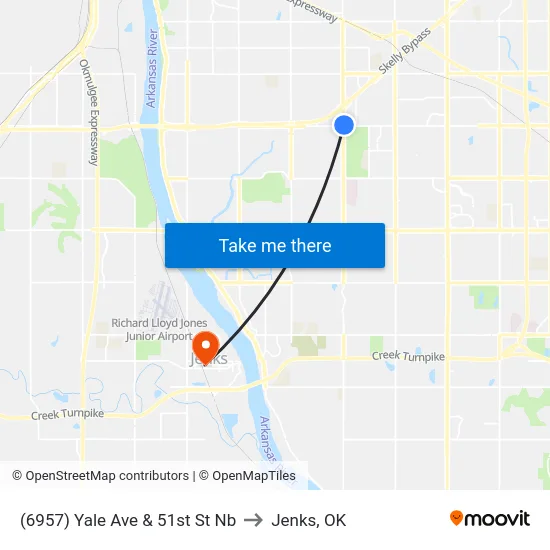 (6957) Yale Ave & 51st St Nb to Jenks, OK map
