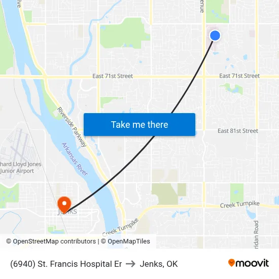 (6940) St. Francis Hospital Er to Jenks, OK map