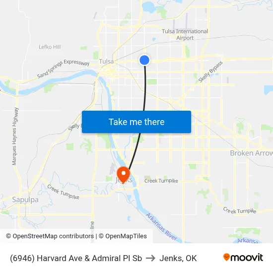 (6946) Harvard Ave & Admiral Pl Sb to Jenks, OK map
