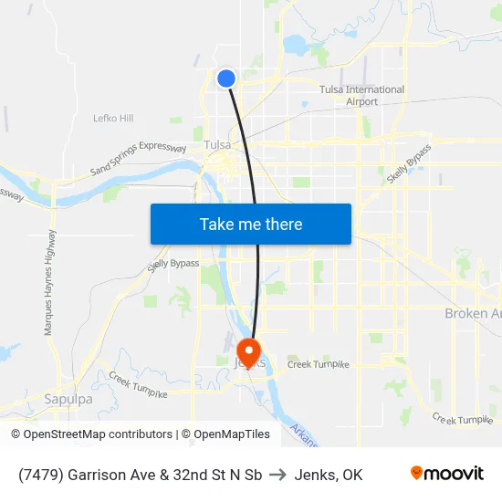 (7479) Garrison Ave & 32nd St N Sb to Jenks, OK map