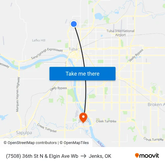 (7508) 36th St N & Elgin Ave Wb to Jenks, OK map