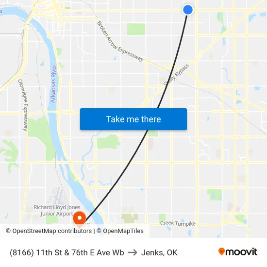(8166) 11th St & 76th E Ave Wb to Jenks, OK map