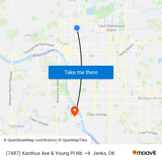 (7487) Xanthus Ave & Young Pl Nb to Jenks, OK map